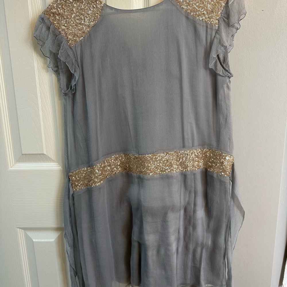 Gray silk sheer Dress with Sequin Accents size 14 children